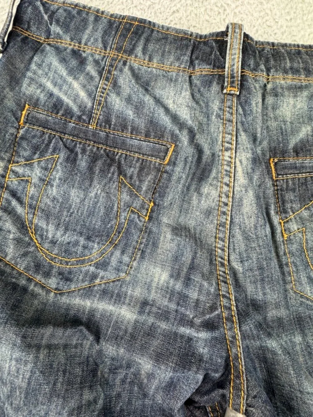 Denim Shorts True Religion 32 Austin Distressed Button Fly Bermuda Retro Y2K
